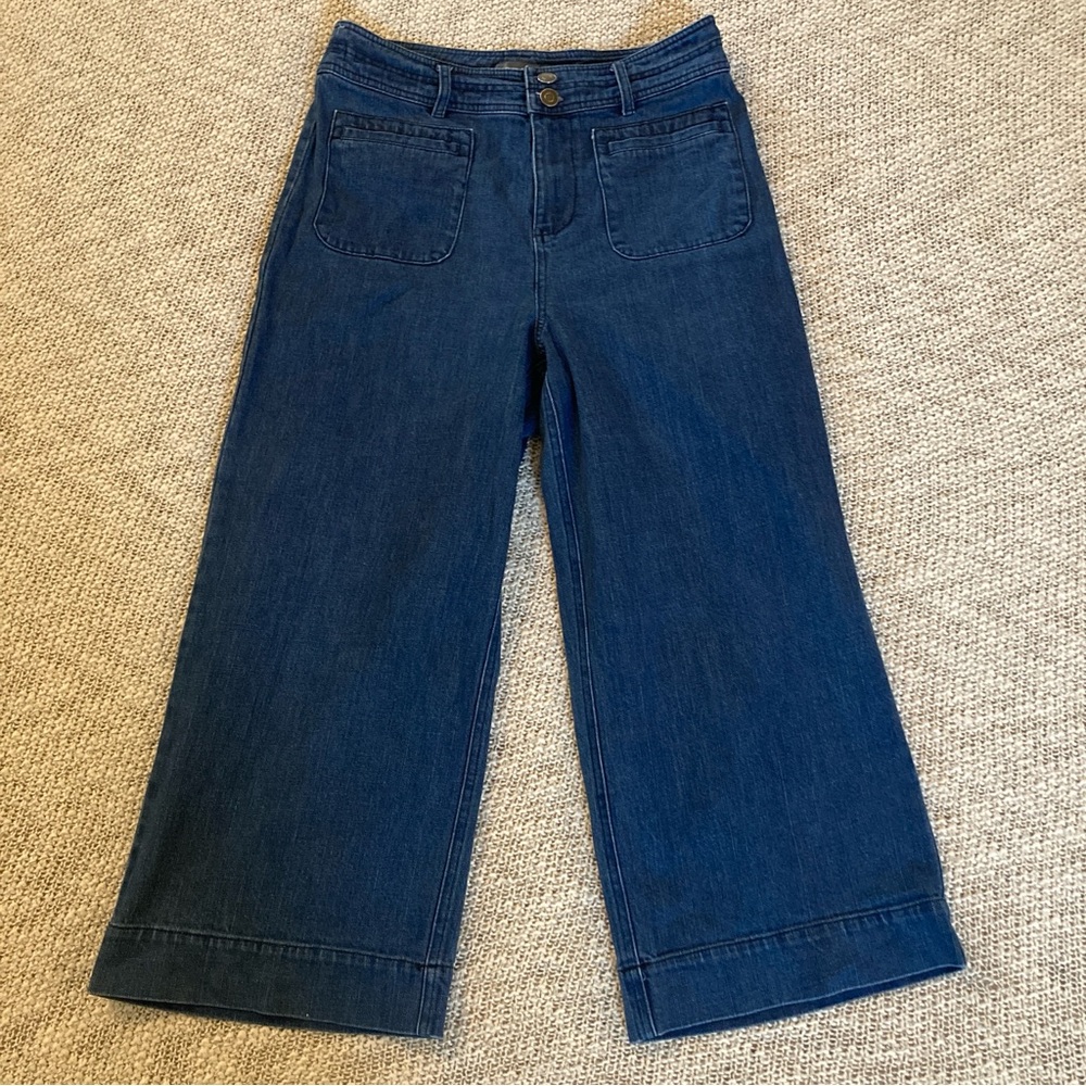 Modcloth Cropped Wide Legged Jeans Dark Wash Size 10